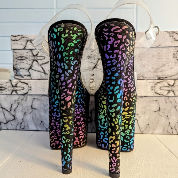 Hella Heels: Moonlight Leopard Stiletto Pole Dancing Stripper Shoes 8" Size 6 - Picture 4 of 6